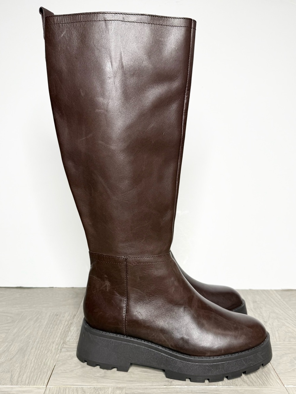 Vince Camuto Nettrio Brown Leather Lug Sole Tall Boot 8 1/2 M